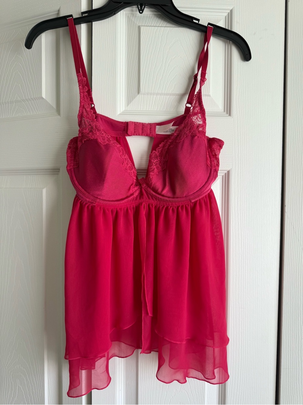 Victoria's Secret Pink Chiffon Lace Babydoll Chemise Sleepwear Cami Top 36C